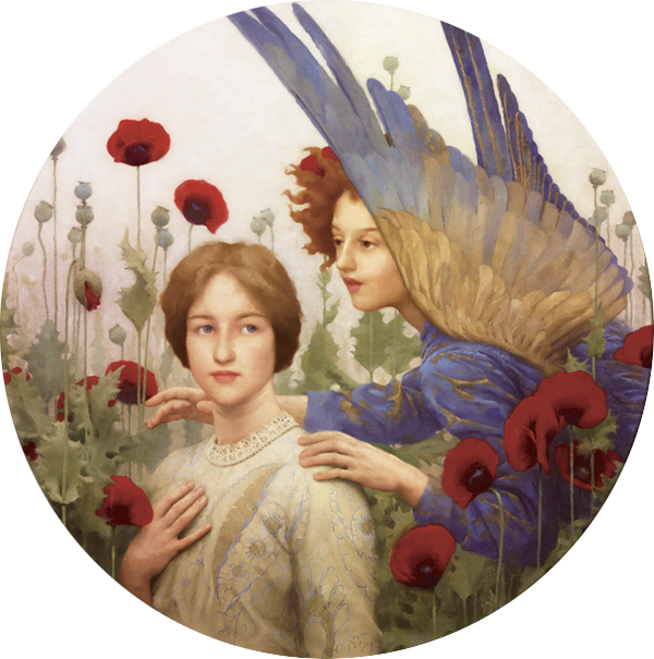 “The Message” (1903) by Thomas Cooper Gotch (Circular Image Computer Rendered)